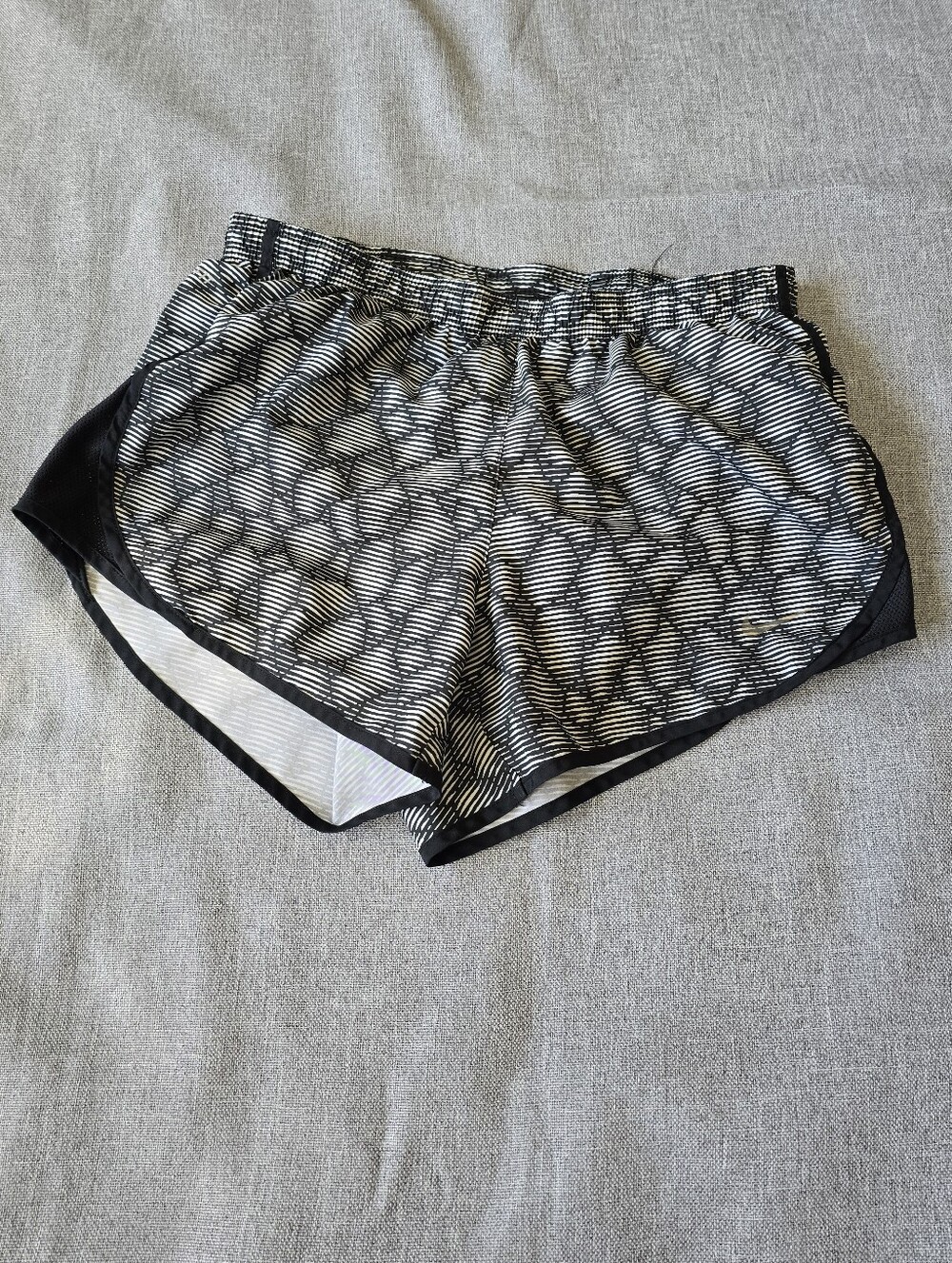 Nike Women's Black and White Striped Dri-fit Shorts With Built In Underwear XS